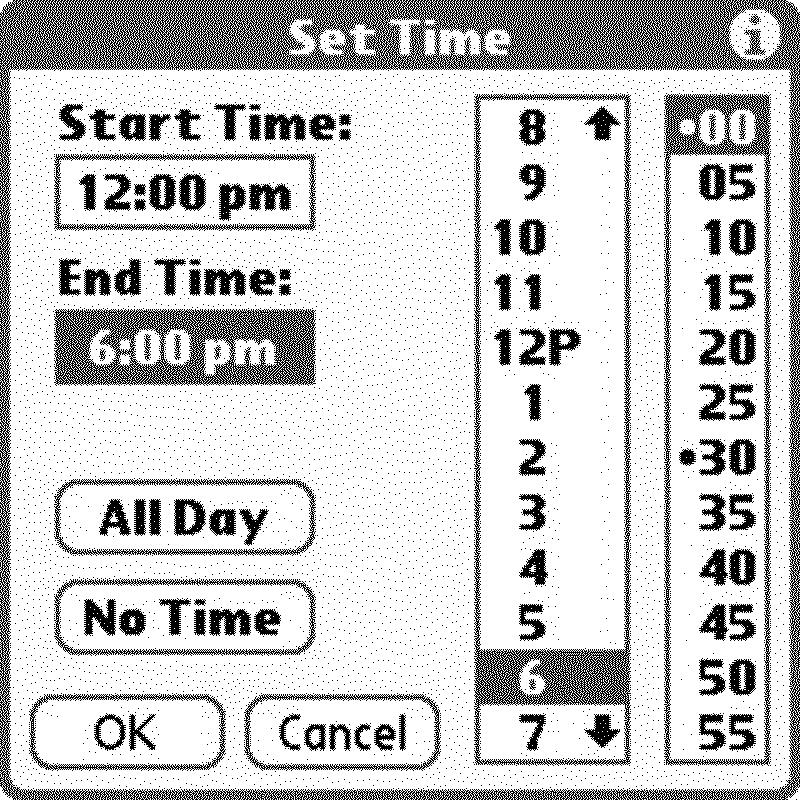 A time picking interface on Palm OS